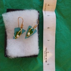 Sea glass earrings with gold tone hooks